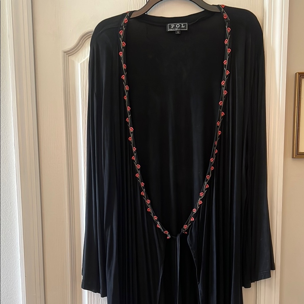 Black POL Cardigan with Red Embroidery